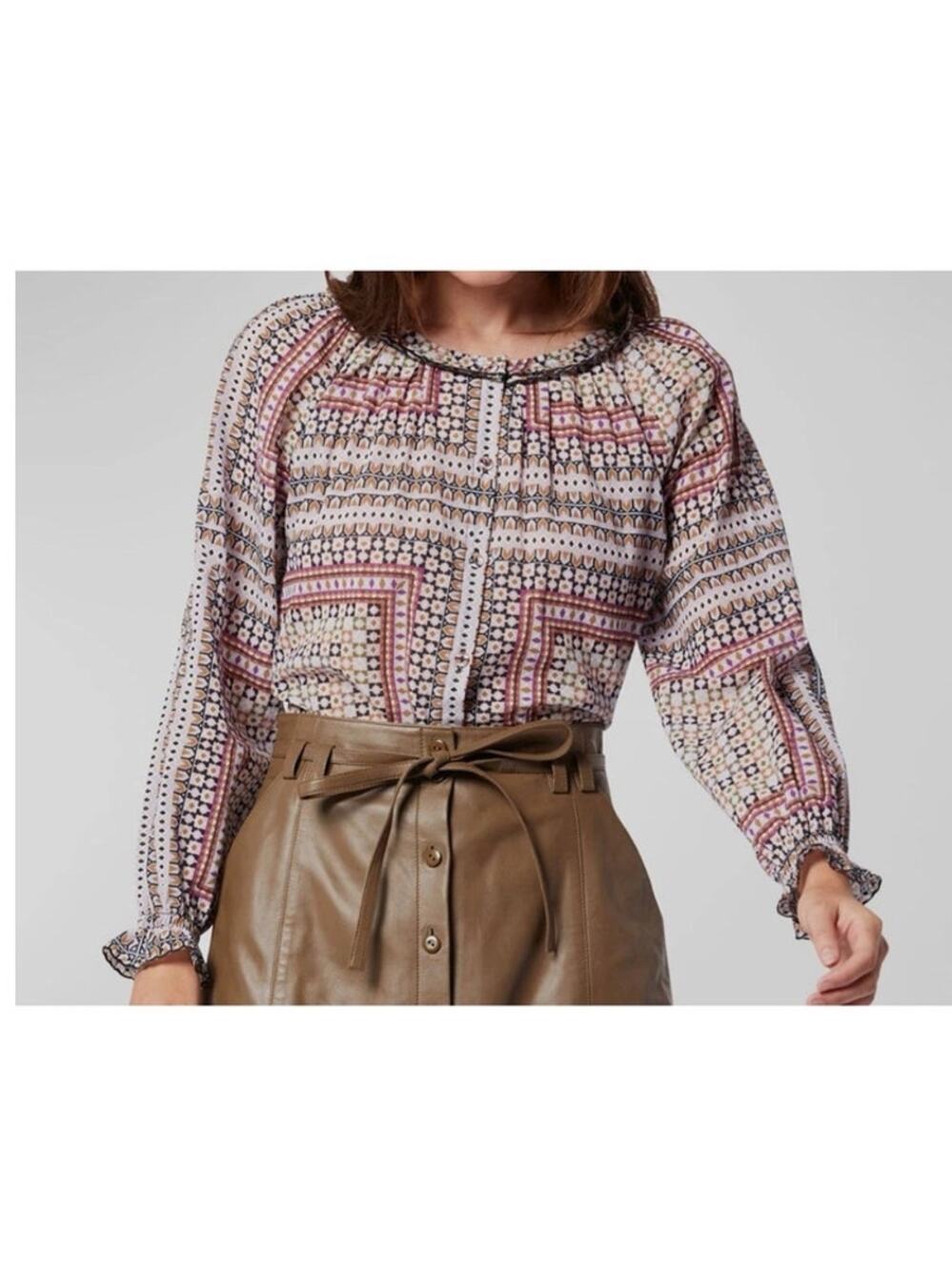 Joie Moneta Blouse Top Large Boho Ruffle Scallop Lightweight Peasant